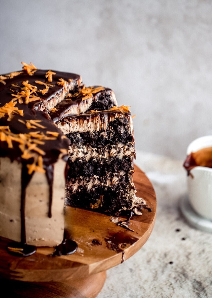 a decadent carrot cake chocolate layer cake with creamy frosting