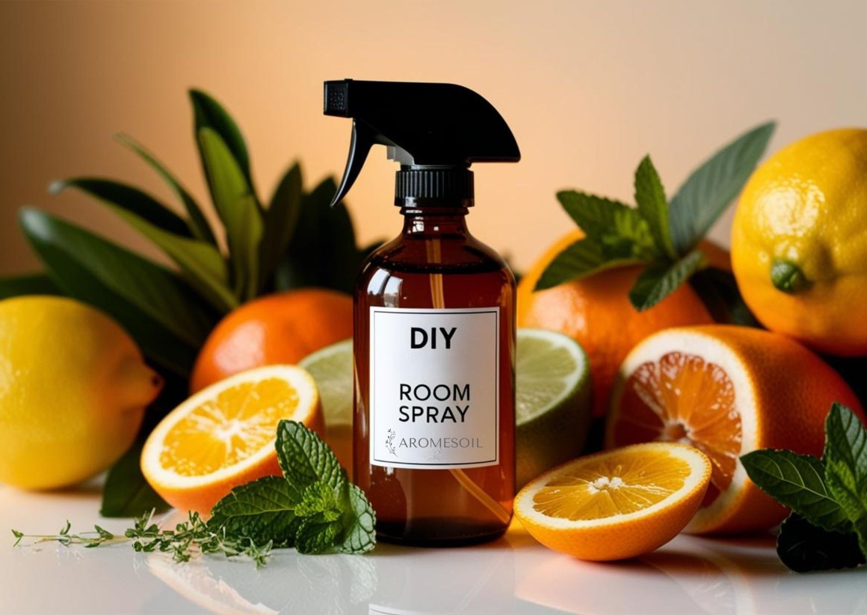 DIY strawberry lemonade air freshener being sprayed in a bright room