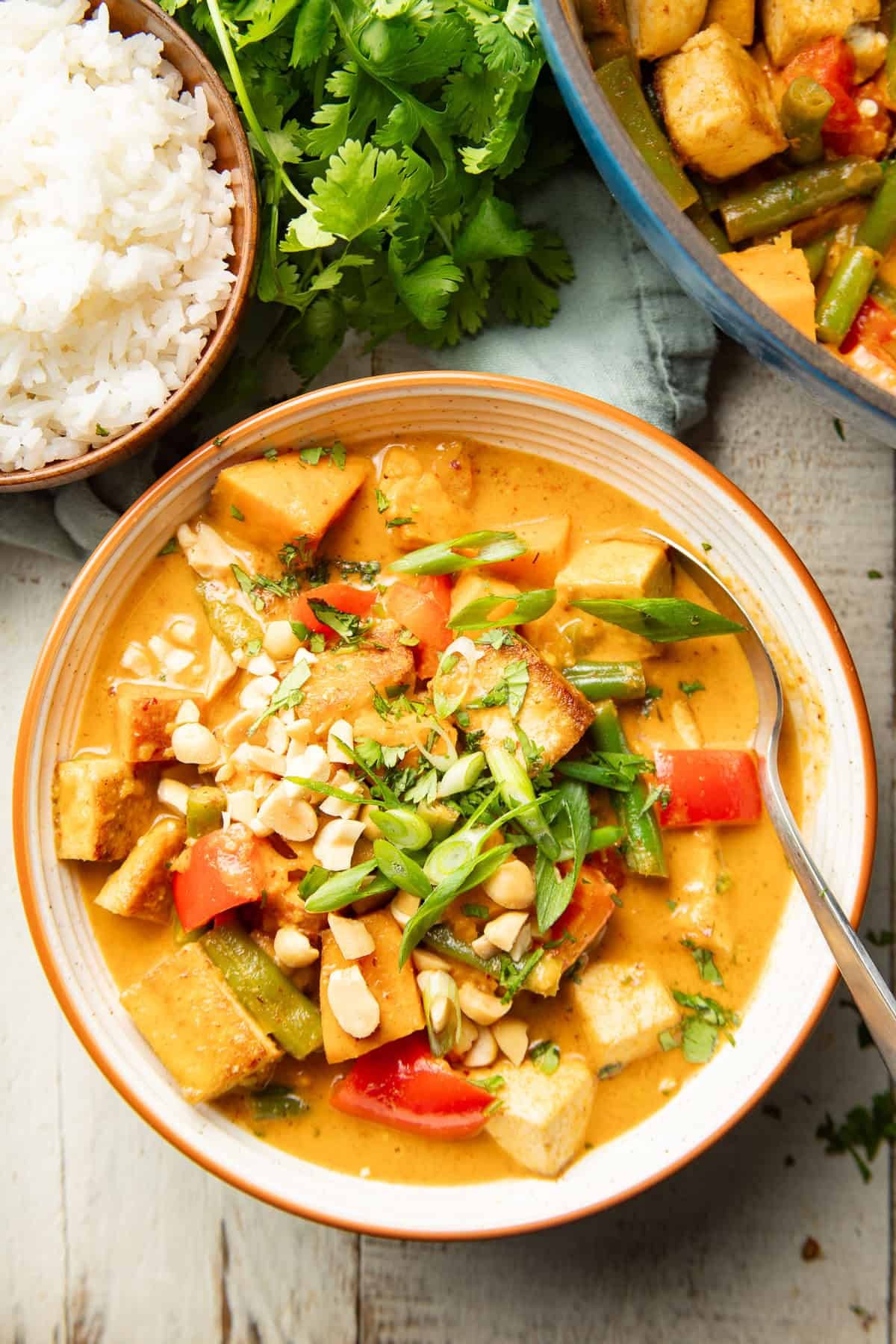 Massaman curry sweet potato fries with cilantro garnish