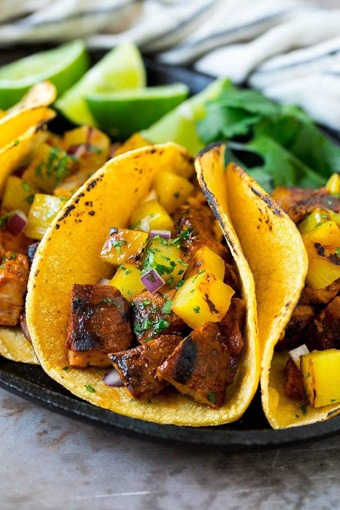 al pastor tacos with grilled pineapple