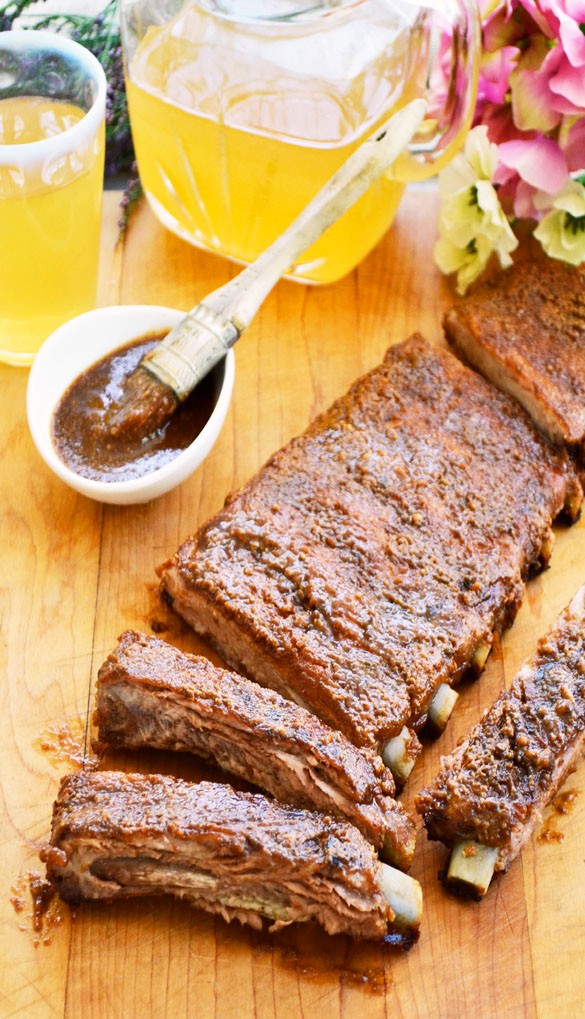 almond amaretto glazed ribs on a platter