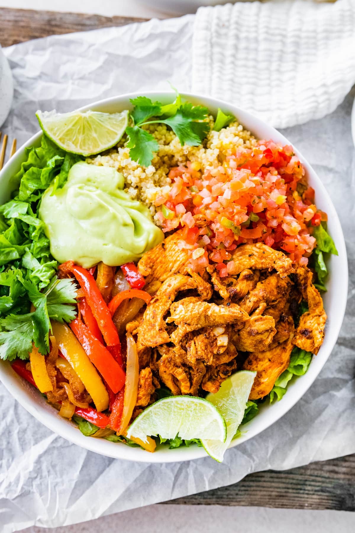 Keto Chicken Fajita Bowl with avocado and cilantro