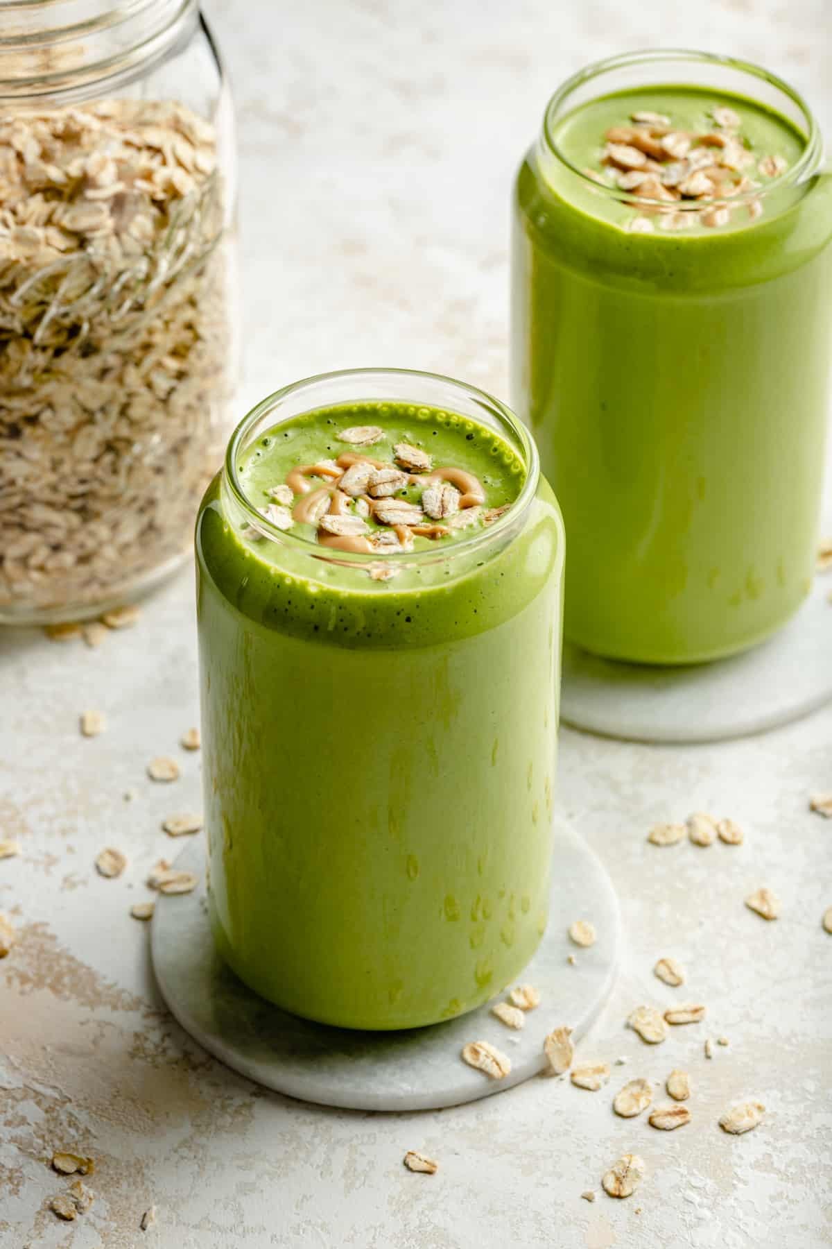 green smoothie with oats and fruits