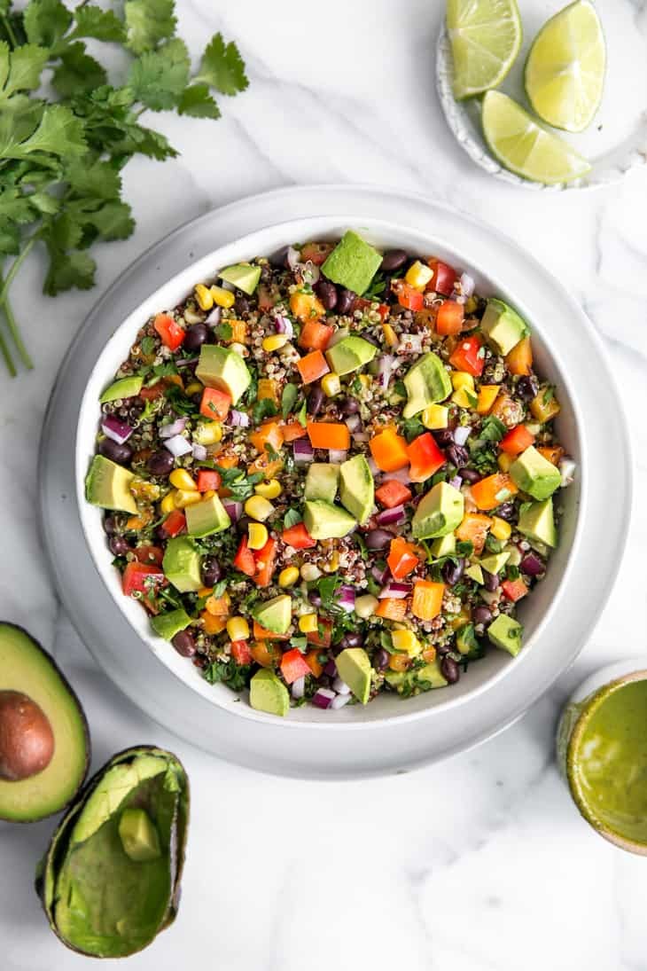southwest quinoa bowl with cilantro lime dressing