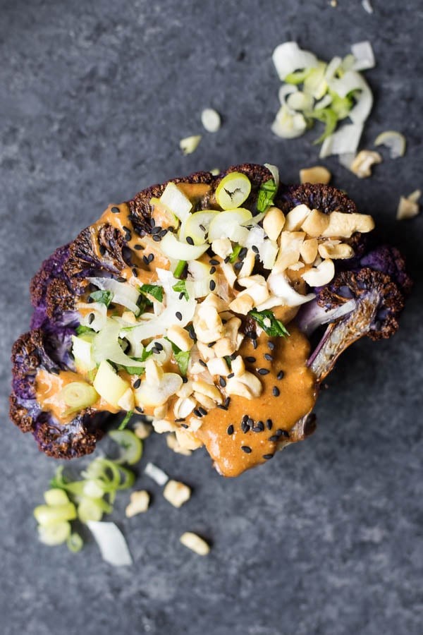 sweet potato and cauliflower steaks with peanut sauce