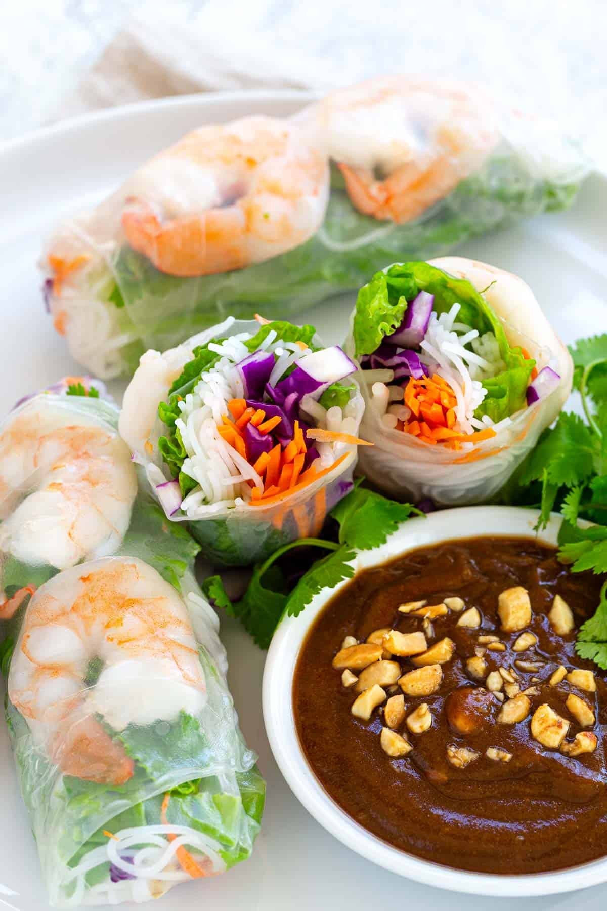 mango shrimp spring rolls with peanut sauce dipping