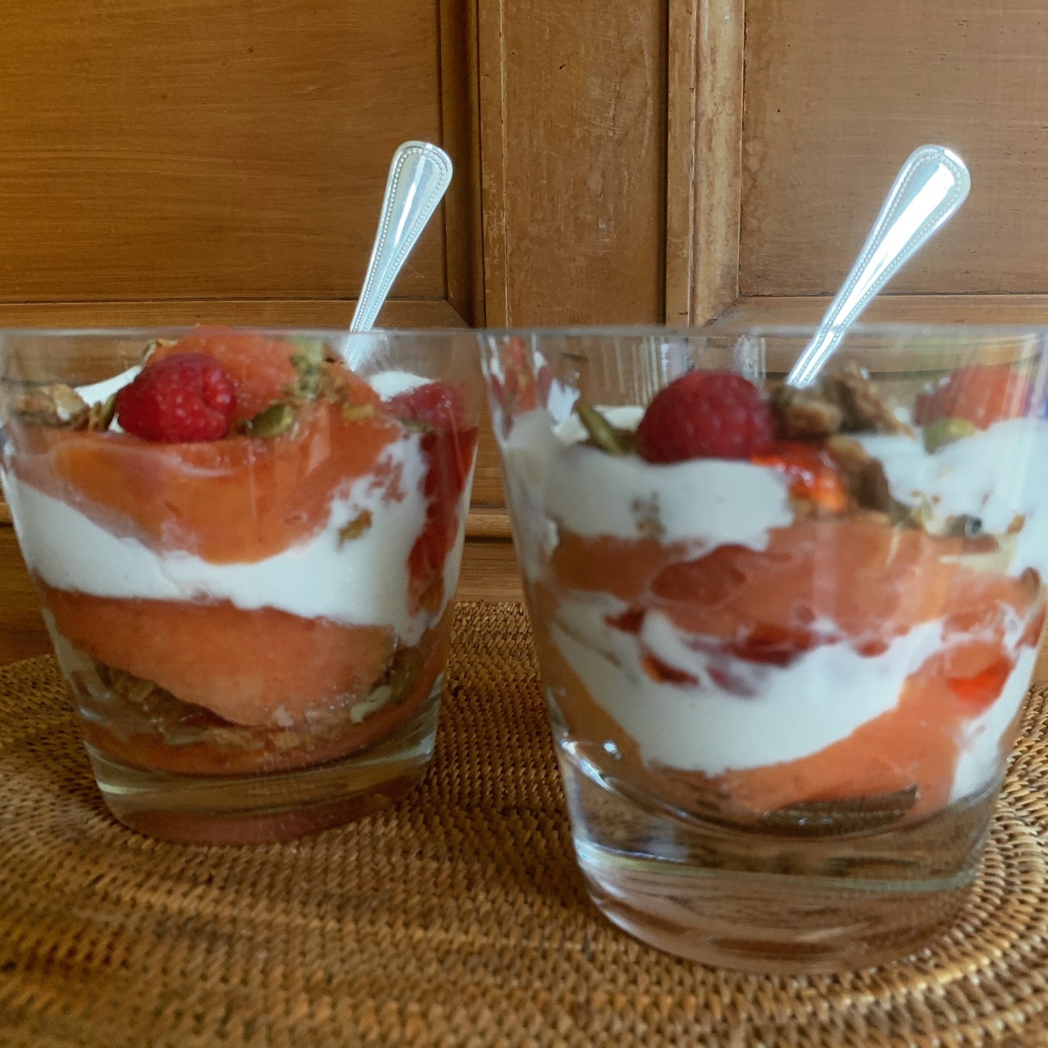 quince cinnamon frozen yogurt compote in a glass bowl