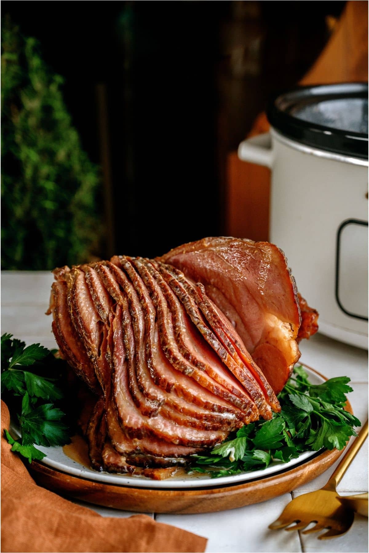 Crockpot maple glazed ham camping setting