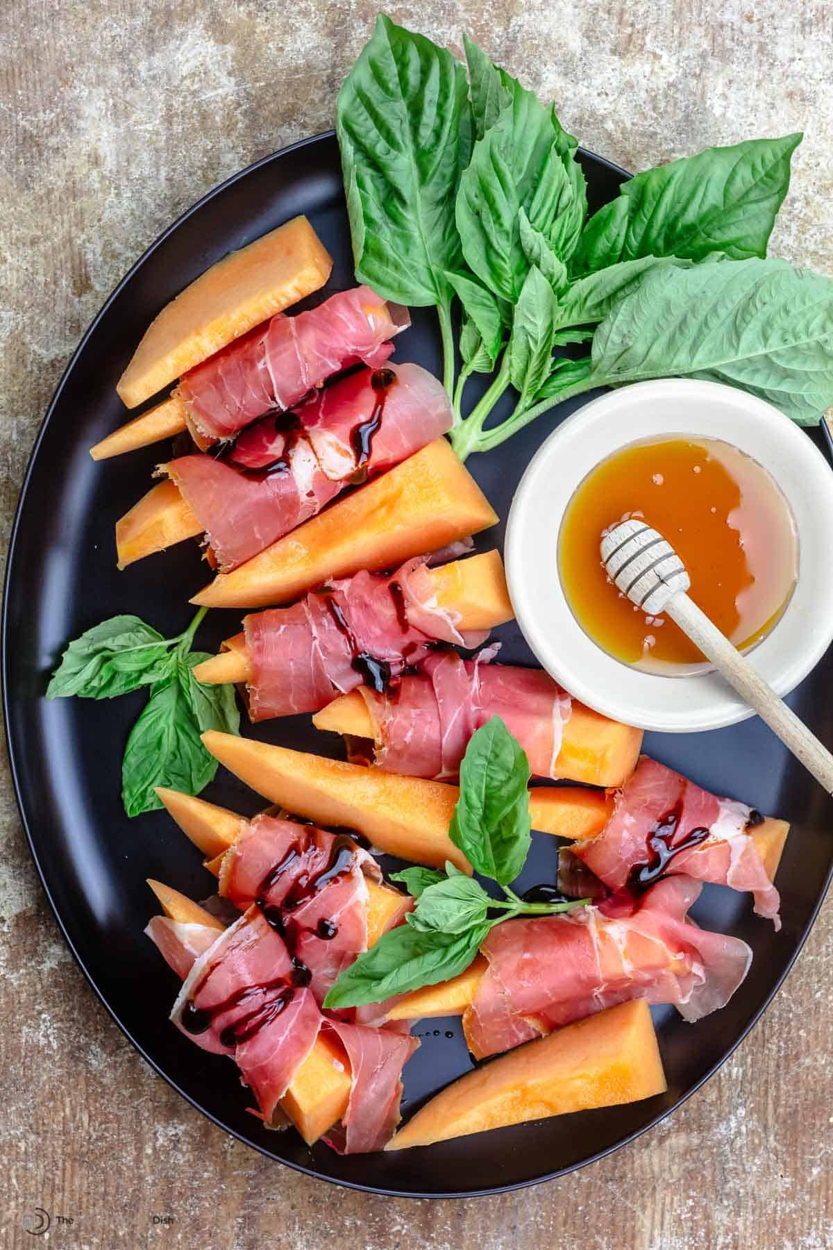 prosciutto wrapped melon appetizer platter