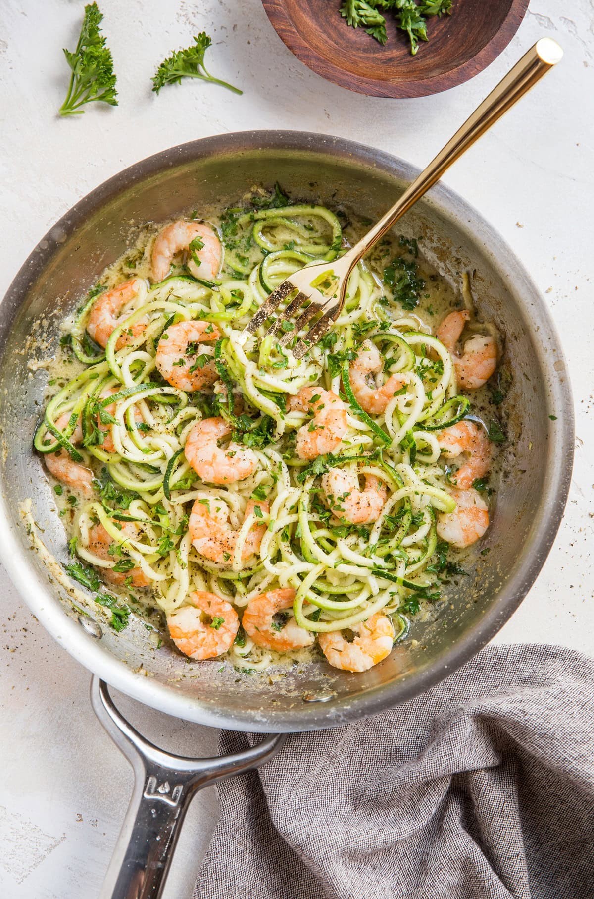 Keto Shrimp Scampi with Zucchini Noodles and Roasted Garlic