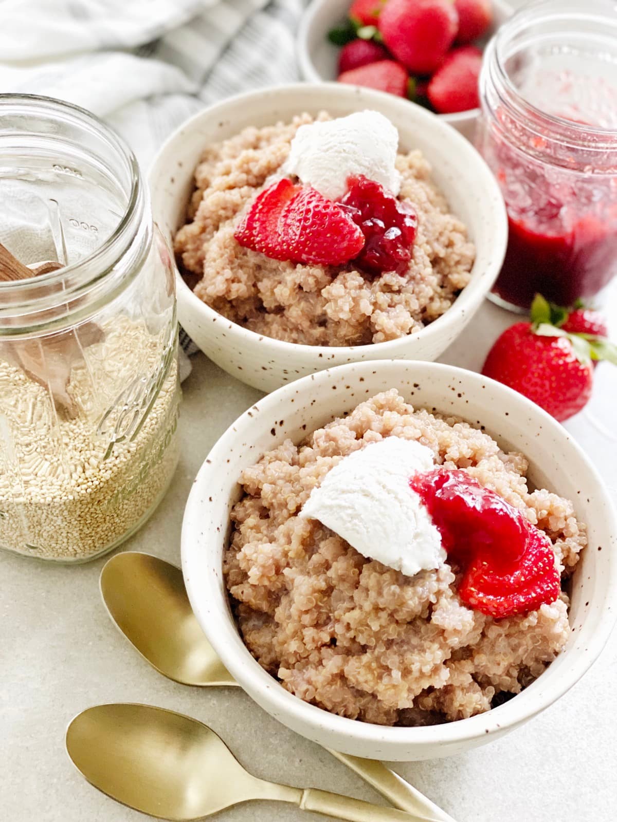 bowl of quinoa and strawberry oatmeal