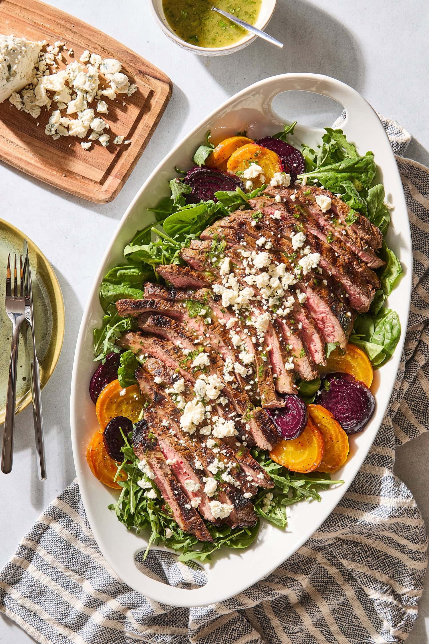 grilled steak and beet salad with goat cheese